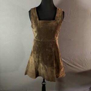 Cignal‎ Suede Square Neck Sleeveless Mini Dress Brown Made in Korea Small